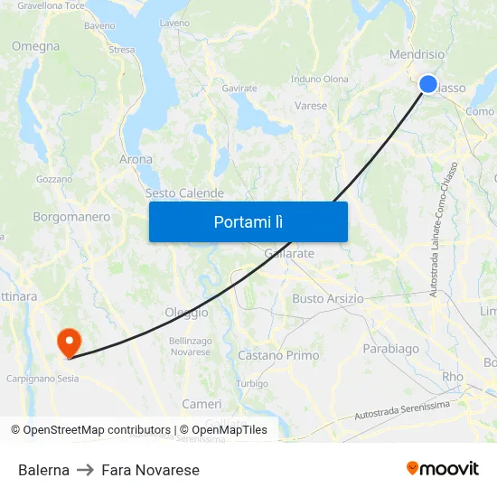 Balerna to Fara Novarese map