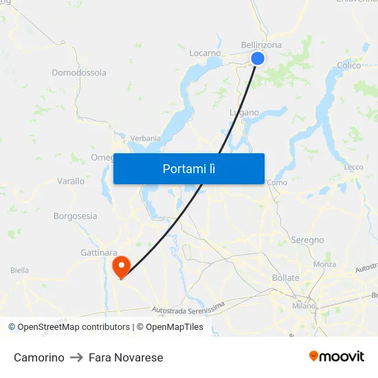 Camorino to Fara Novarese map