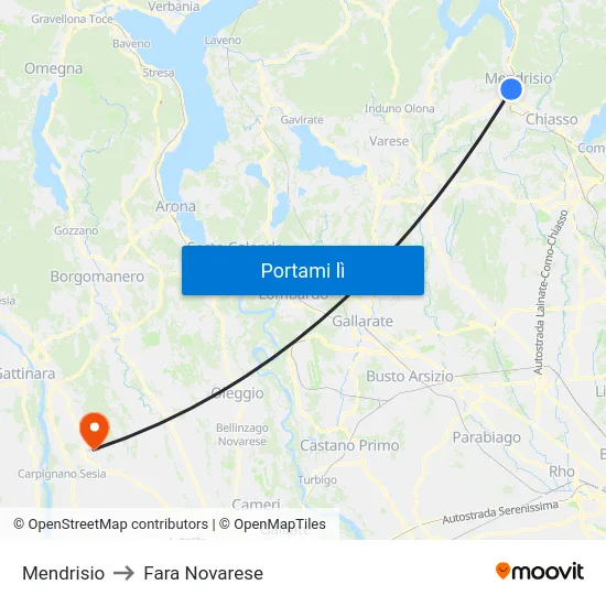 Mendrisio to Fara Novarese map