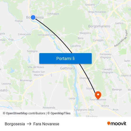 Borgosesia to Fara Novarese map