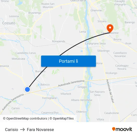 Carisio to Fara Novarese map