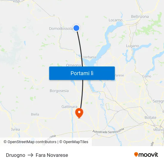 Druogno to Fara Novarese map