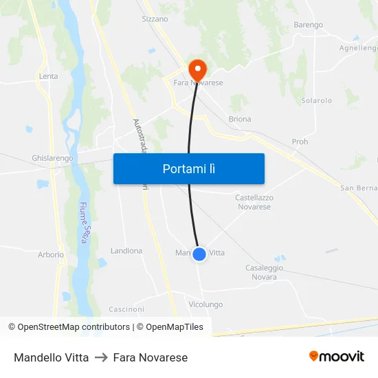 Mandello Vitta to Fara Novarese map