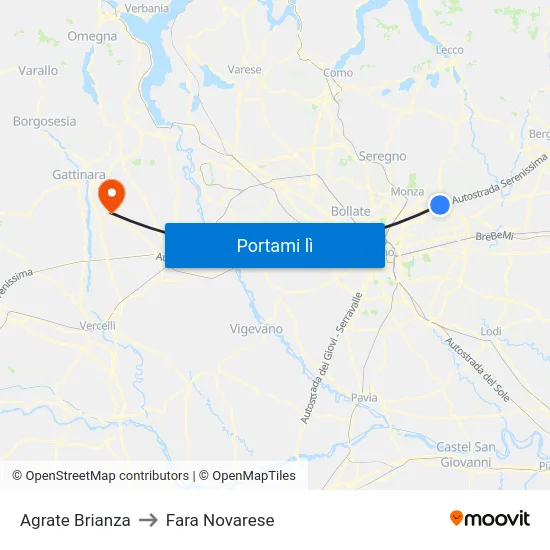 Agrate Brianza to Fara Novarese map