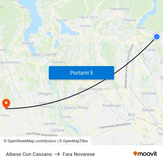 Albese Con Cassano to Fara Novarese map