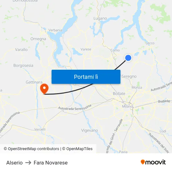 Alserio to Fara Novarese map