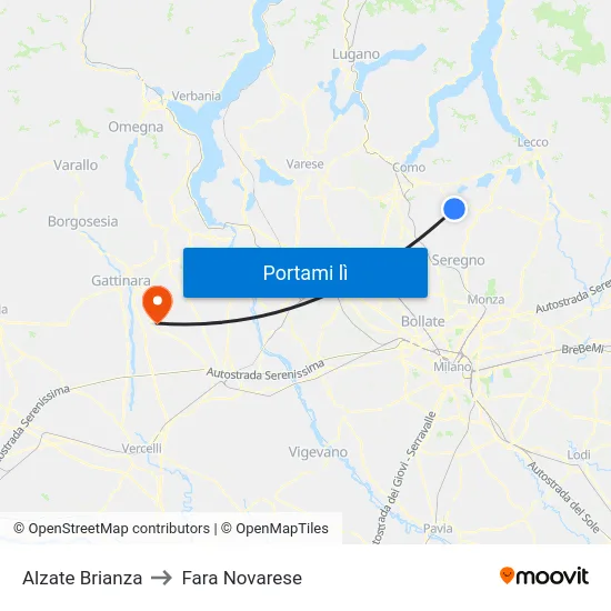 Alzate Brianza to Fara Novarese map