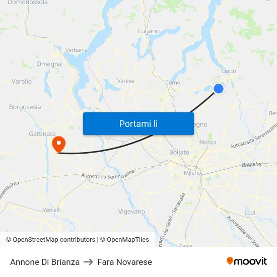 Annone Di Brianza to Fara Novarese map