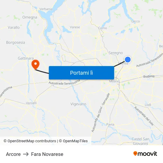 Arcore to Fara Novarese map