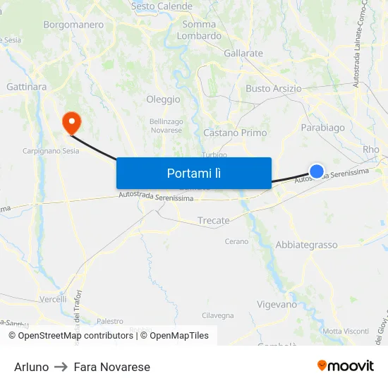Arluno to Fara Novarese map