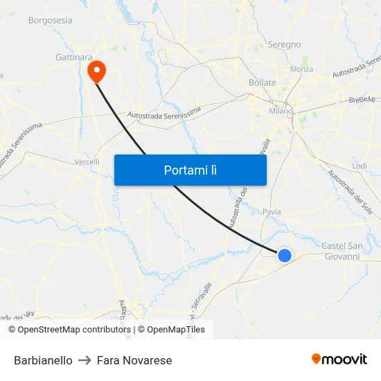 Barbianello to Fara Novarese map