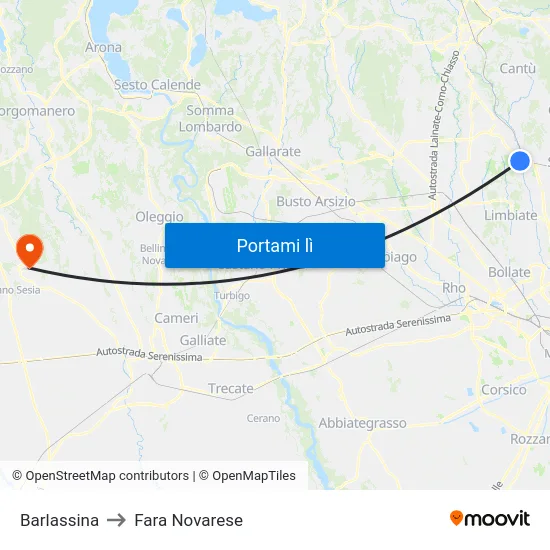 Barlassina to Fara Novarese map