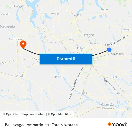 Bellinzago Lombardo to Fara Novarese map