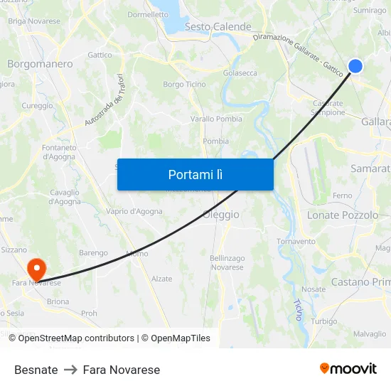 Besnate to Fara Novarese map