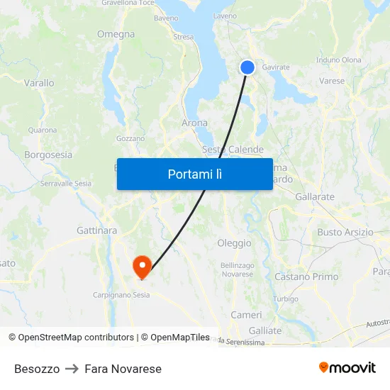 Besozzo to Fara Novarese map