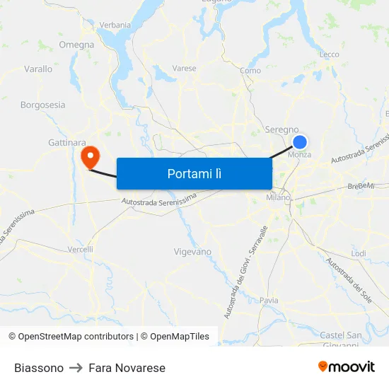 Biassono to Fara Novarese map