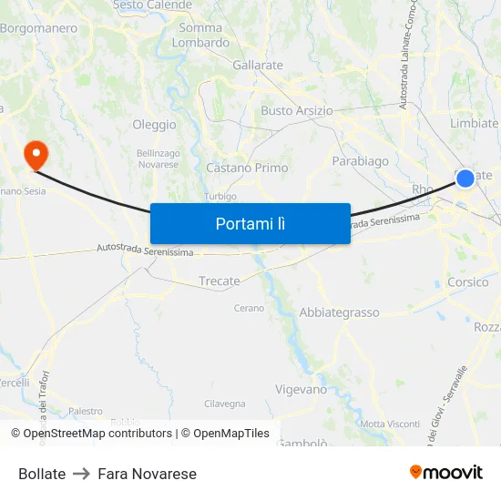 Bollate to Fara Novarese map