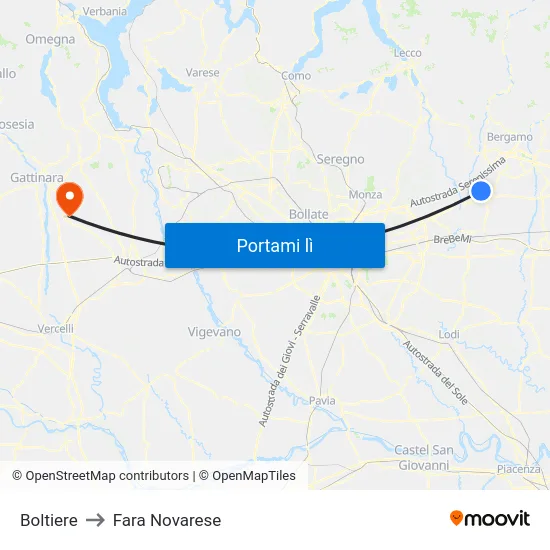 Boltiere to Fara Novarese map