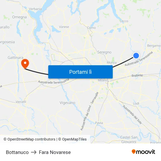 Bottanuco to Fara Novarese map