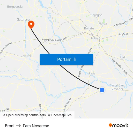 Broni to Fara Novarese map