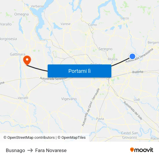 Busnago to Fara Novarese map