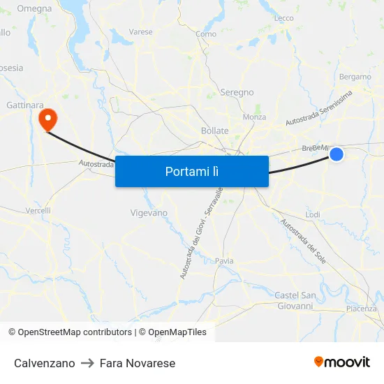 Calvenzano to Fara Novarese map
