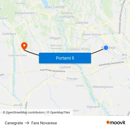 Canegrate to Fara Novarese map
