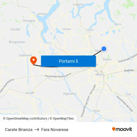 Carate Brianza to Fara Novarese map
