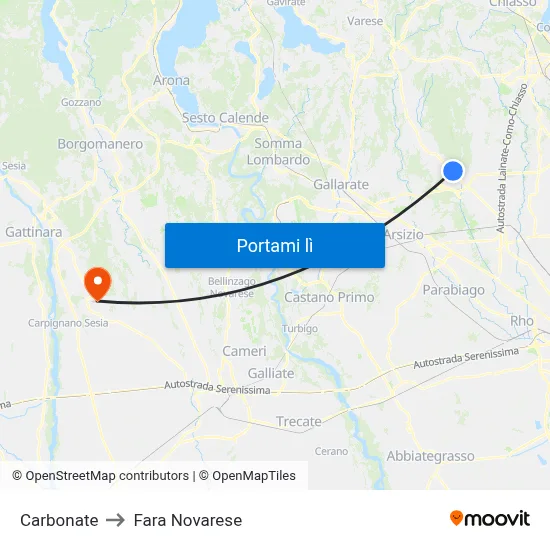 Carbonate to Fara Novarese map