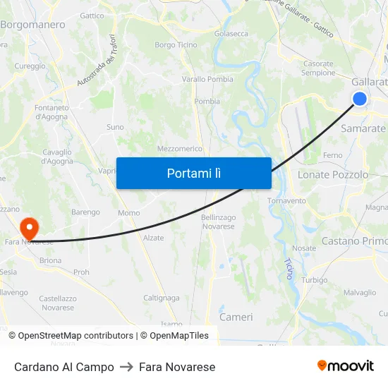 Cardano Al Campo to Fara Novarese map