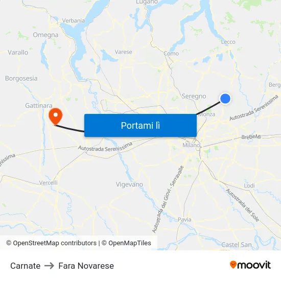 Carnate to Fara Novarese map