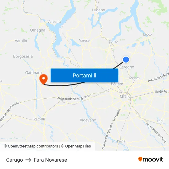 Carugo to Fara Novarese map