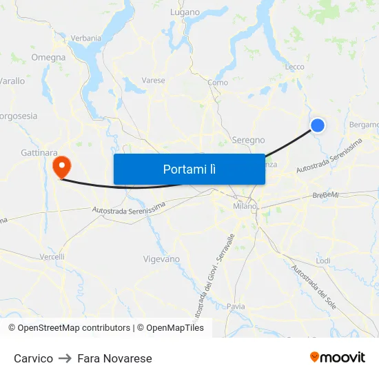 Carvico to Fara Novarese map