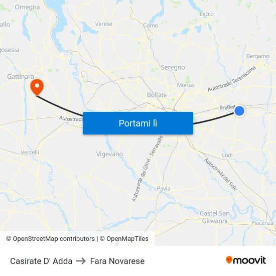 Casirate D' Adda to Fara Novarese map