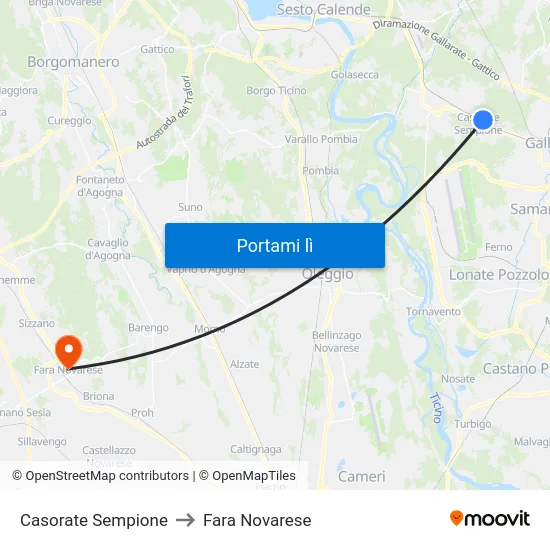 Casorate Sempione to Fara Novarese map