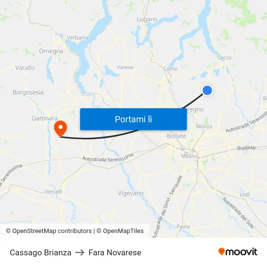 Cassago Brianza to Fara Novarese map