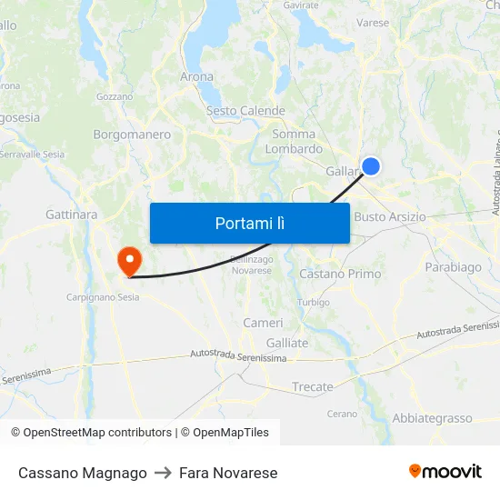 Cassano Magnago to Fara Novarese map