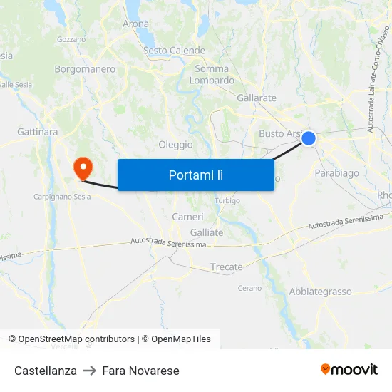 Castellanza to Fara Novarese map