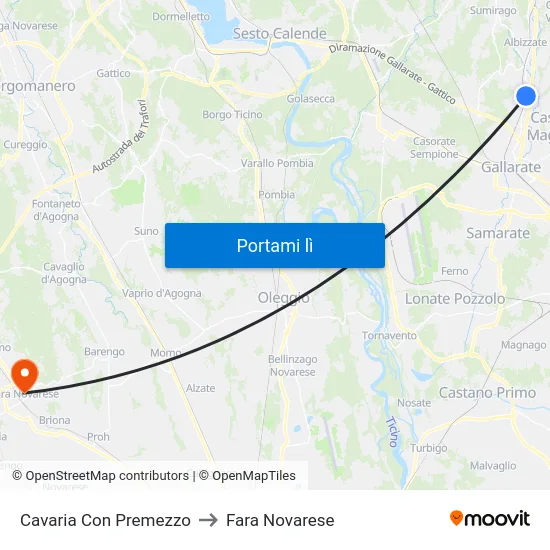 Cavaria Con Premezzo to Fara Novarese map
