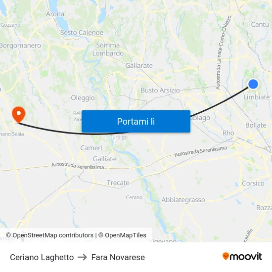 Ceriano Laghetto to Fara Novarese map