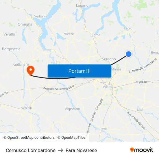 Cernusco Lombardone to Fara Novarese map