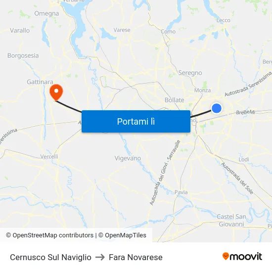 Cernusco Sul Naviglio to Fara Novarese map