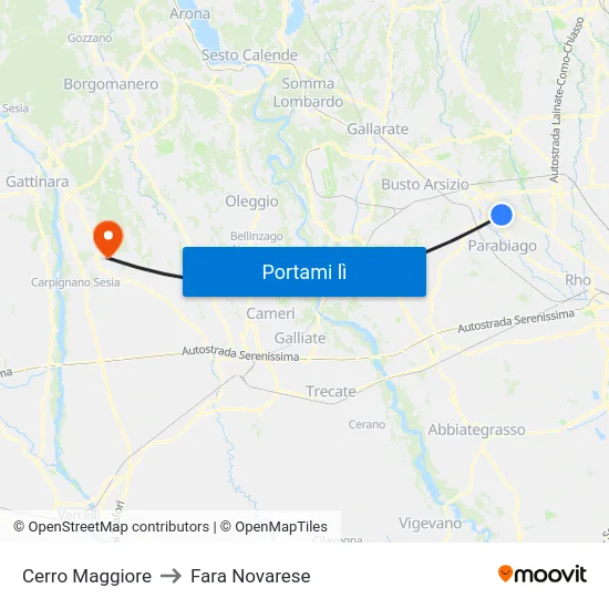 Cerro Maggiore to Fara Novarese map