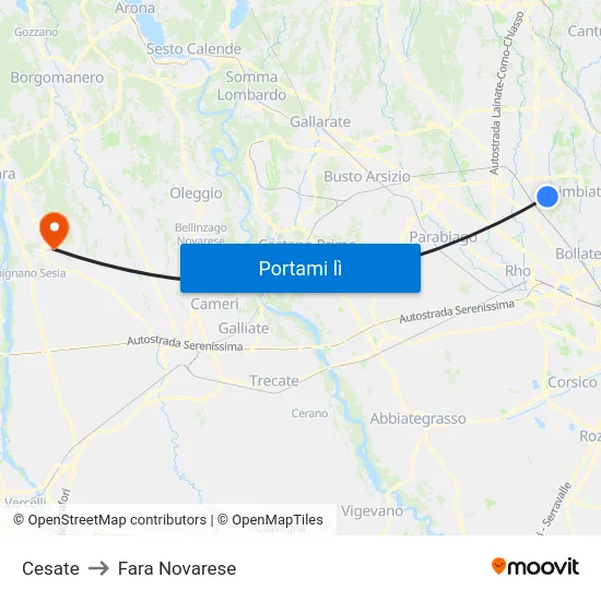 Cesate to Fara Novarese map