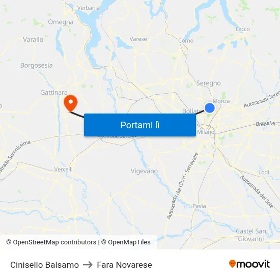 Cinisello Balsamo to Fara Novarese map