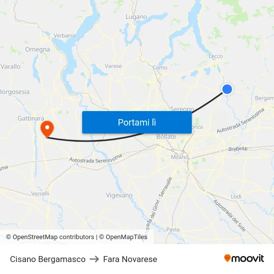 Cisano Bergamasco to Fara Novarese map