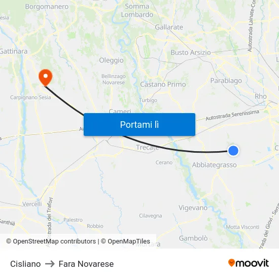 Cisliano to Fara Novarese map