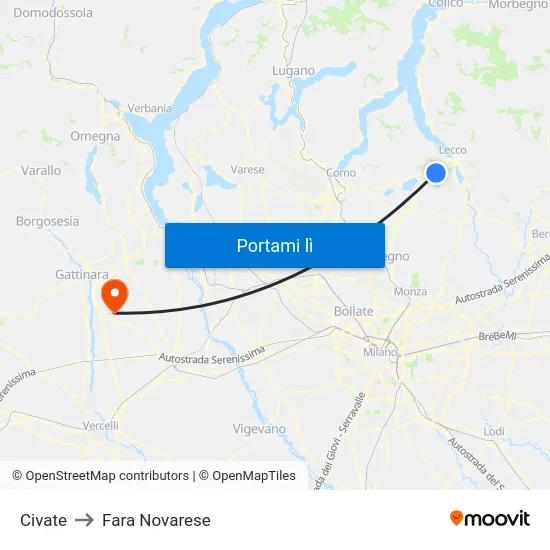 Civate to Fara Novarese map