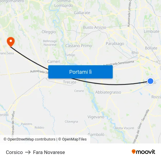 Corsico to Fara Novarese map