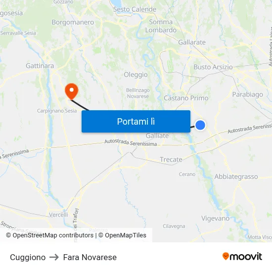 Cuggiono to Fara Novarese map